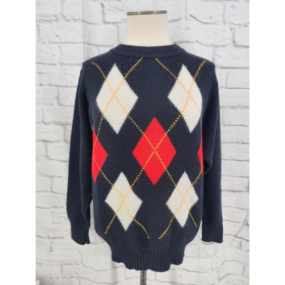 Vintage Argyle Knit Sweater Preppy Academia Whimsigoth 90s Crewneck Women Large?